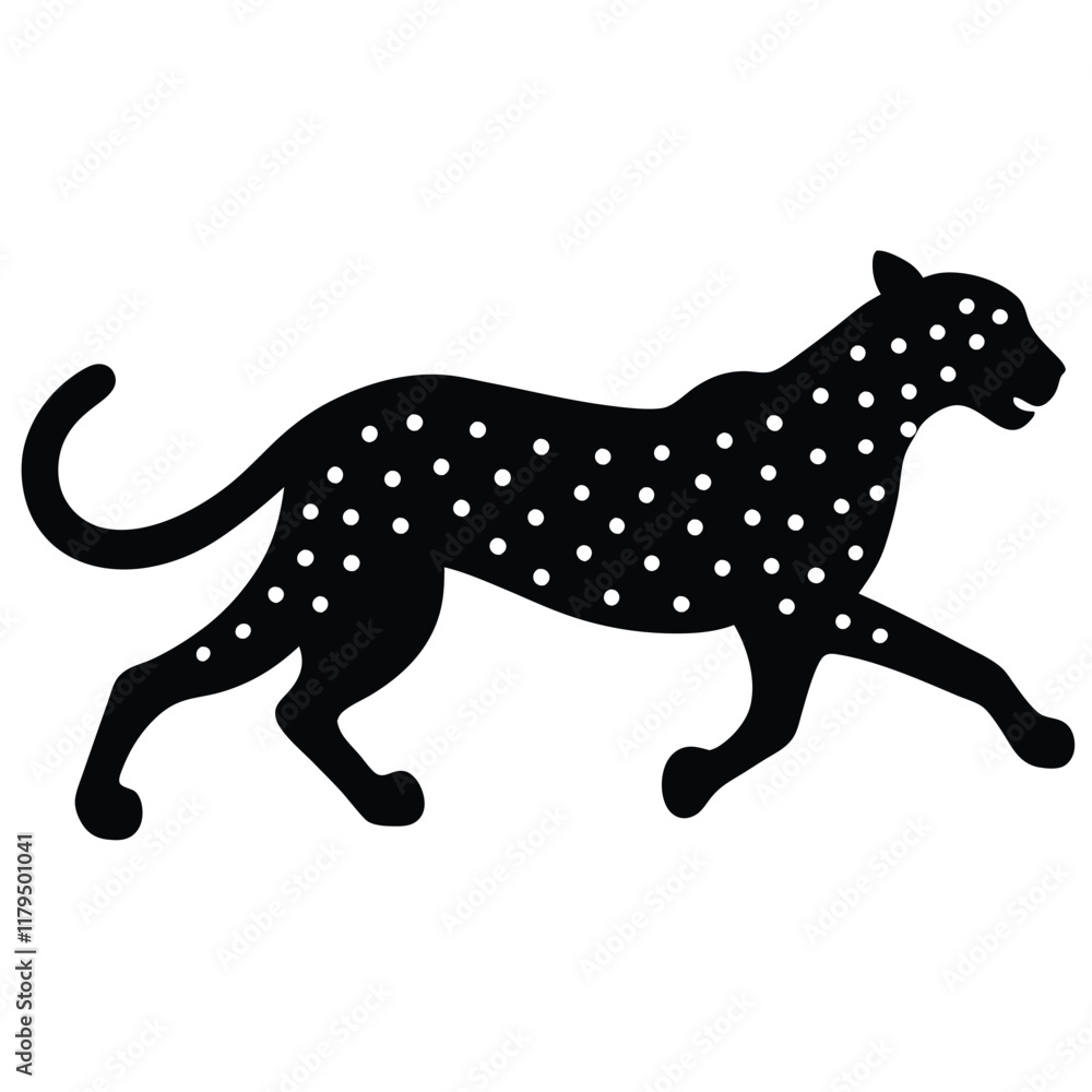 Fototapeta premium A cheetah running at full speed in a savanna landscape, showcasing its spots and agility, vector style.