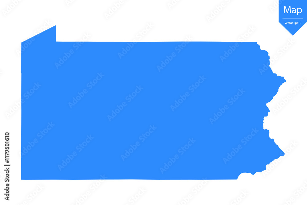 Blue map of Pennsylvania isolated on white background. Vector illustration eps10.
Blue map of Pennsylvania isolated on white background. Vector illustration eps10.