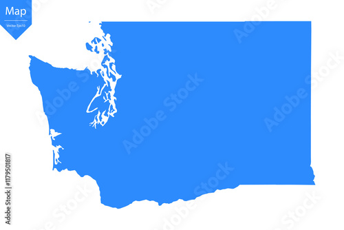Blue map of Washington isolated on white background. Vector illustration eps10.	
