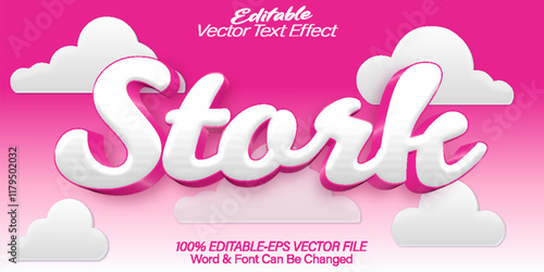 Stork Vector Text Effect Editable Alphabet  Pink Child Fun Newborn Kid