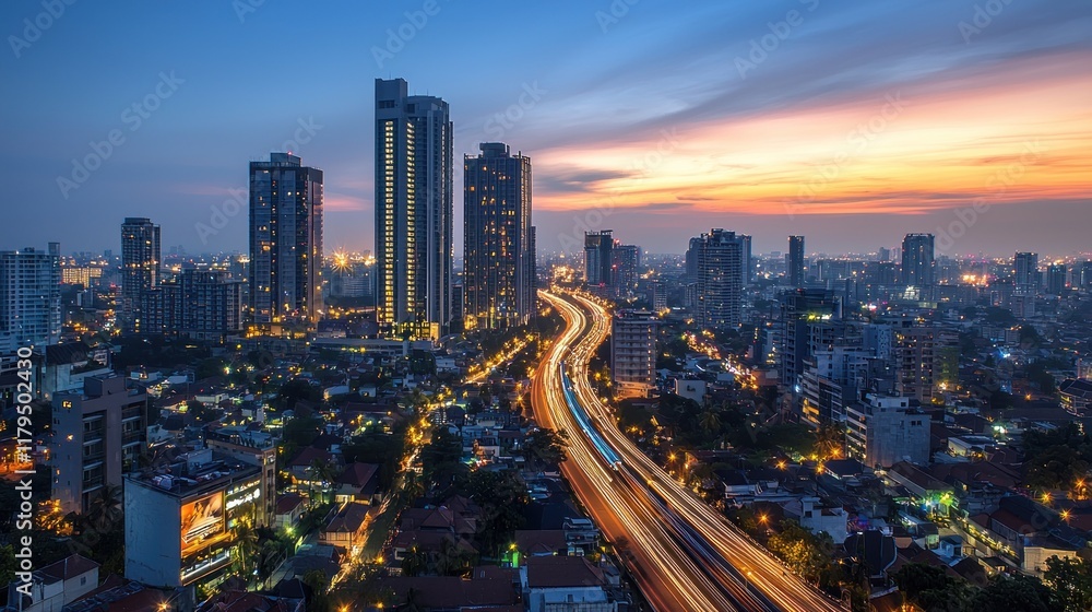 Obraz premium Colombo Skyline at Twilight: A Breathtaking Panorama of Urban Lights and Skyscrapers