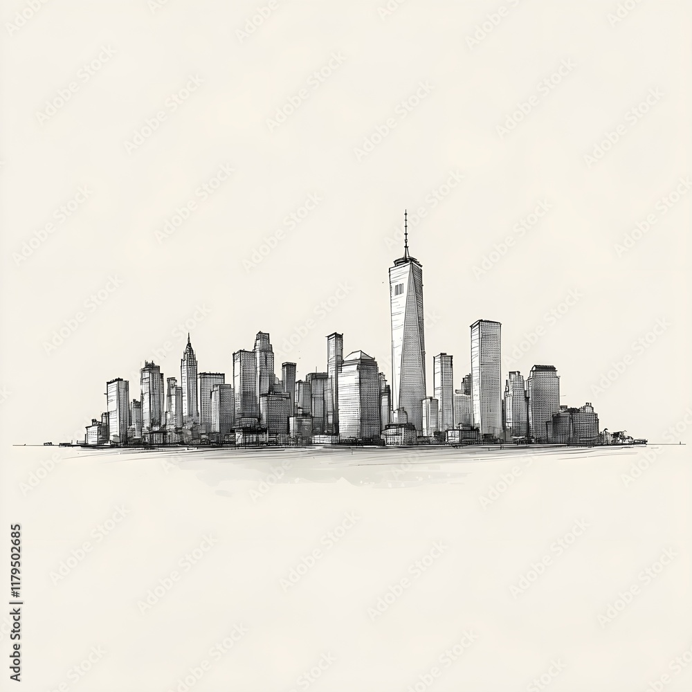 Fototapeta premium A minimalist sketch of a city skyline with clean, sharp lines in gray.