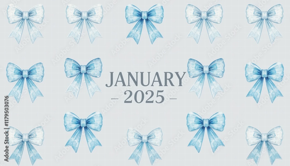 Fototapeta premium Blue Christmas greeting card with snowflakes and floral ribbon design With the greeting 