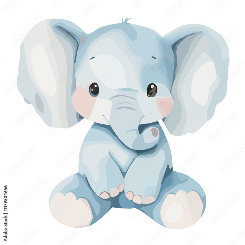 Obraz premium Charming blue elephant vector illustration featuring a sweet baby elephant with big ears and a gentle expression