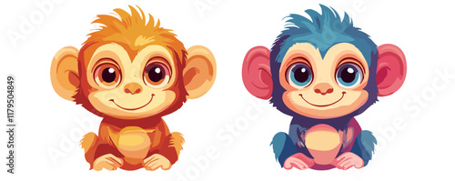 Wallpaper Mural Colorful monkey vector illustrations featuring two playful monkeys with cheerful expressions Torontodigital.ca