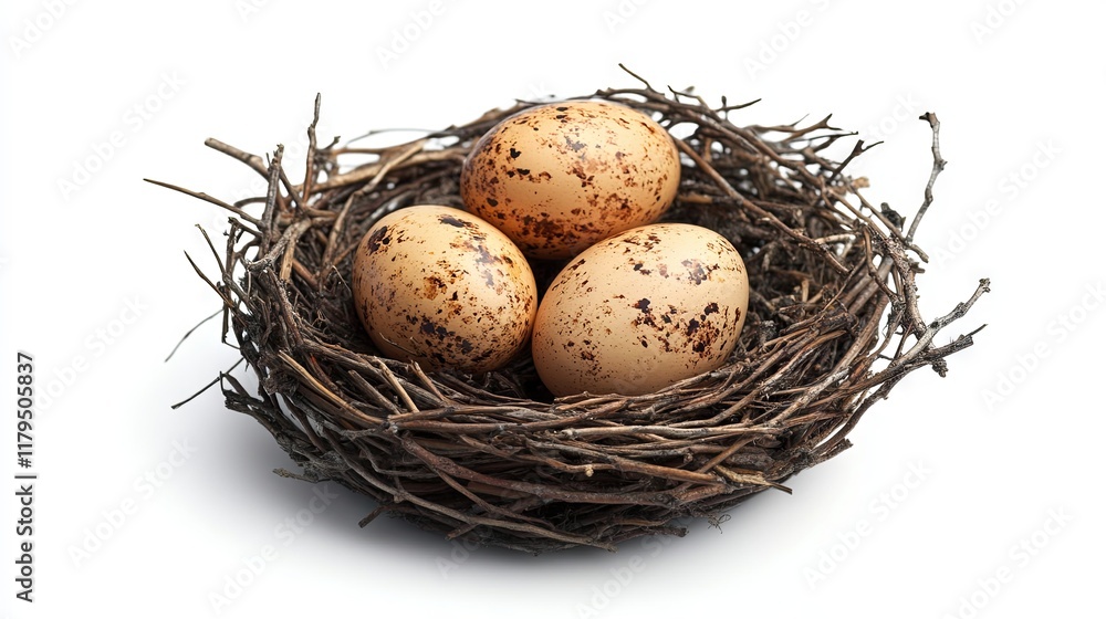 Easter eggs in nest on isolated background Easter eggs in nest on isolated background