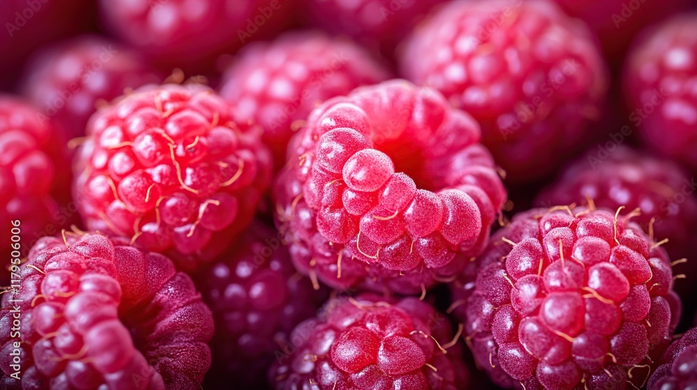 Close-up of fresh, ripe raspberries, showcasing their vibrant red color and textured surface. Close-up of fresh, ripe raspberries, showcasing their vibrant red color and textured surface.