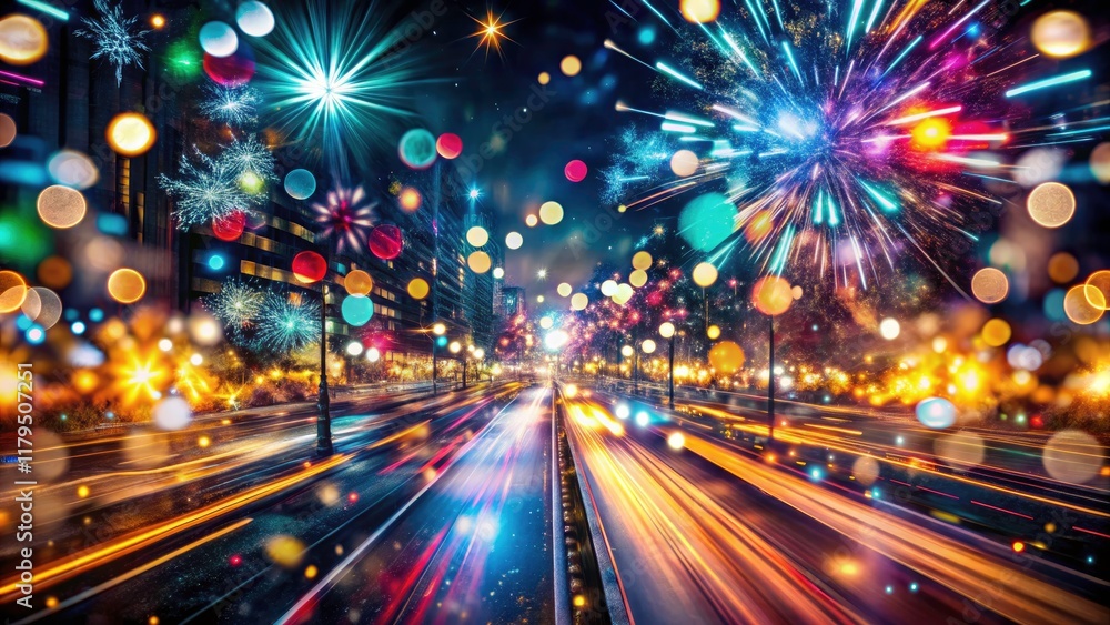 Fototapeta premium Futuristic 2025 New Year's Eve: dynamic motion blur, abstract low-light photography.