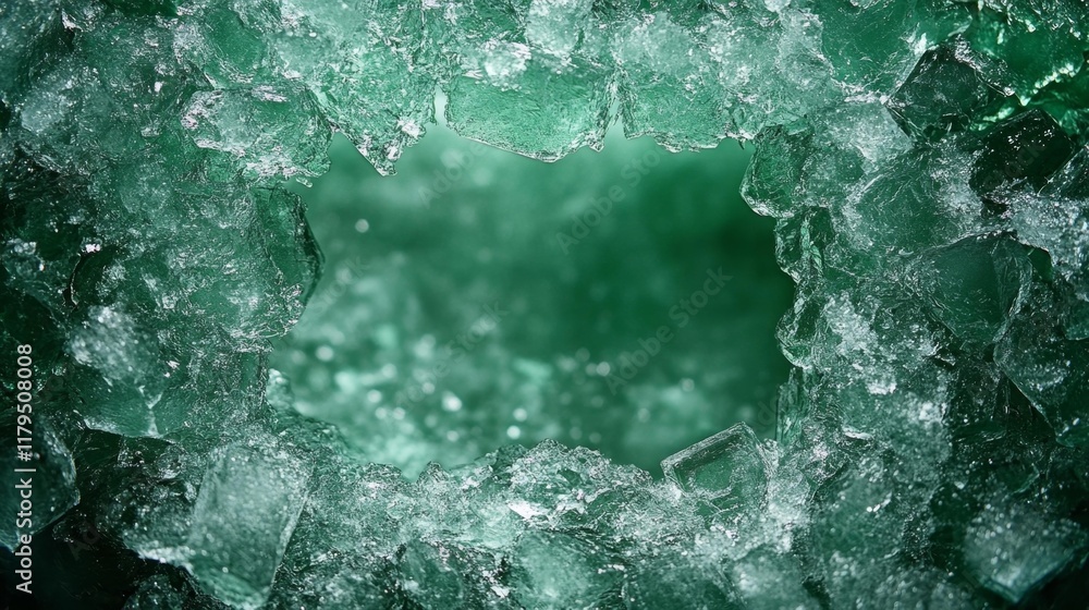 Fototapeta premium Ice Frame on a Green Background. Generative AI