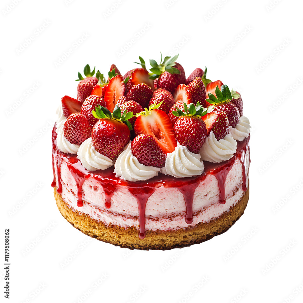 strawberry cake with fresh strawberries isolated on a transparent background, in PNG format strawberry cake with fresh strawberries isolated on a transparent background, in PNG format