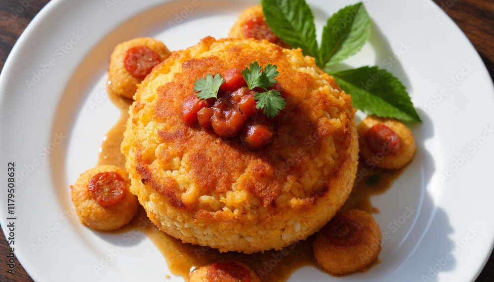 Tacu Tacu Peruvian Bean Cake Pan-Fried Close-Up Dish Tacu Tacu Peruvian Bean Cake Pan-Fried Close-Up Dish