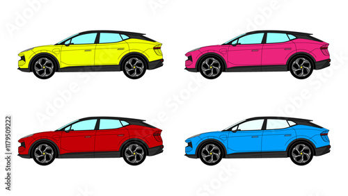 English EV Crossover Modern Vector Speed Icon Vehicle Automobile Auto Car
