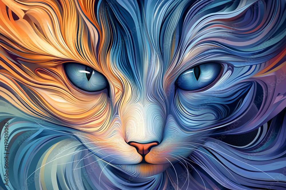 Abstract vibrant cat face with intricate colorful patterns Abstract vibrant cat face with intricate colorful patterns
