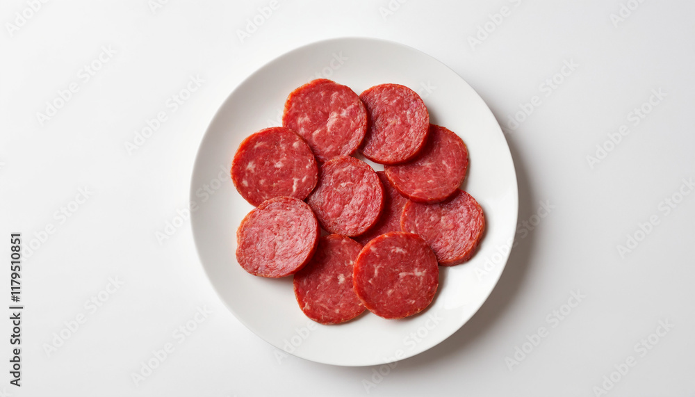Kolbász Slices Arranged on Plate with Copy Space Kolbász Slices Arranged on Plate with Copy Space