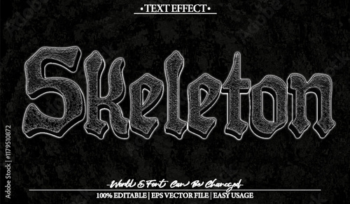 Skeleton Vector Text Effect Editable Alphabet Black Dark Bone Anatomy
