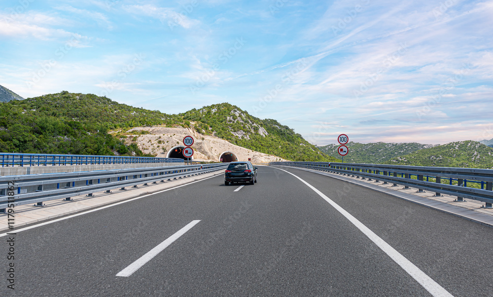 Countryside highway in a beautiful mountainous area.