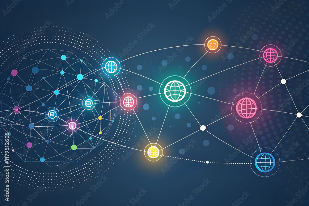 Futuristic interconnected dots and lines visualizing AI-powered network systems. Generated Ai Futuristic interconnected dots and lines visualizing AI-powered network systems. Generated Ai
