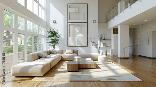 Wallpaper Mural Modern Living Room with Open Floor Plan Featuring Minimalistic Design and Natural Light Torontodigital.ca