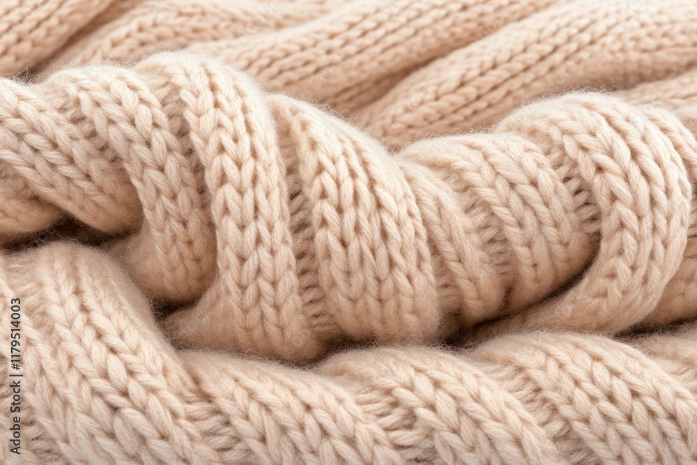 Fototapeta premium Soft Beige Knit Texture - Cozy, warm, textured, soft, and comforting beige knit fabric. Perfect for winter fashion.