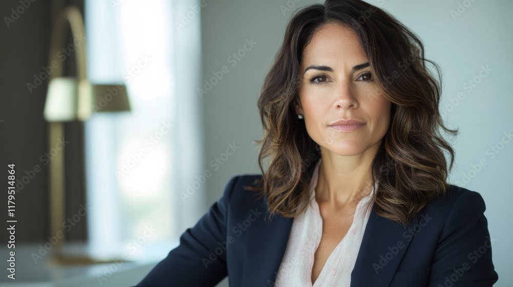 Confident professional woman in business attire posing in office setting Confident professional woman in business attire posing in office setting