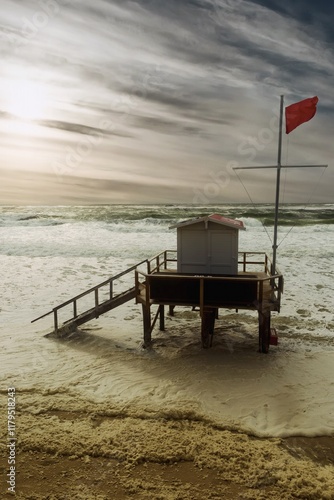 Storm and tidal wave on the beach on Sylt