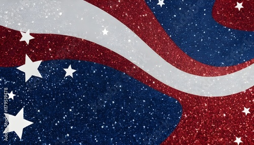 A vibrant background featuring abstract patterns in patriotic red, white, and blue glitter, ideal for occasions such as voting, Memorial Day, Labor Day, and elections
