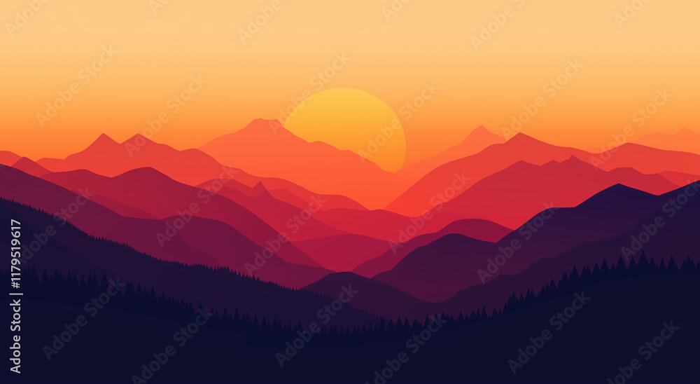 Sunset Landscape With Mountain Silhouettes And Gradient Colors For Tranquil Atmosphere Sunset Landscape With Mountain Silhouettes And Gradient Colors For Tranquil Atmosphere