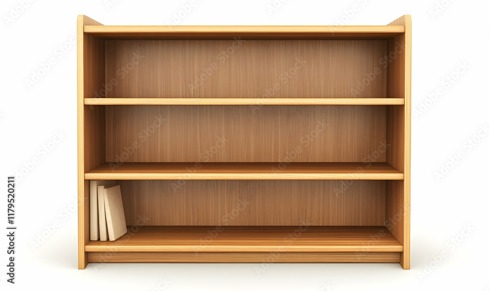 Empty Wooden Bookshelf: A simple yet elegant wooden bookshelf with three shelves, ready to be filled with stories, knowledge, and inspiration. Empty Wooden Bookshelf: A simple yet elegant wooden bookshelf with three shelves, ready to be filled with stories, knowledge, and inspiration.