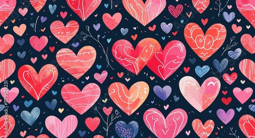 Wallpaper Mural Handdrawn heart patterns background or illustration for playful romantic vibes Torontodigital.ca