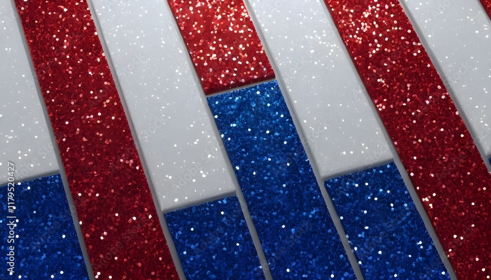 Obraz premium A vibrant background featuring abstract patterns in patriotic red, white, and blue glitter, ideal for occasions such as voting, Memorial Day, Labor Day, and elections