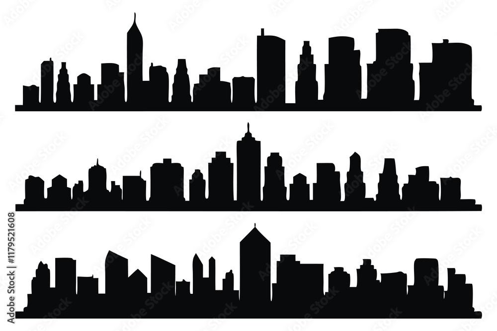 Naklejka premium City silhouettes set isolated flat vector illustration on white background