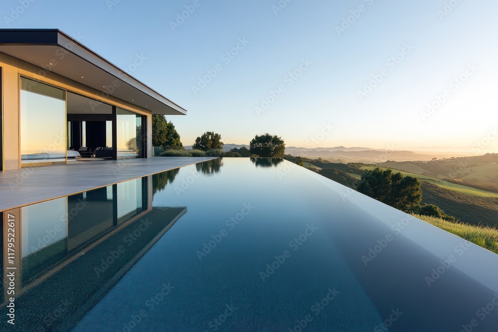 A sleek contemporary estate with a minimalist design, expansive glass walls, and an infinity pool overlooking a serene valley A sleek contemporary estate with a minimalist design, expansive glass walls, and an infinity pool overlooking a serene valley