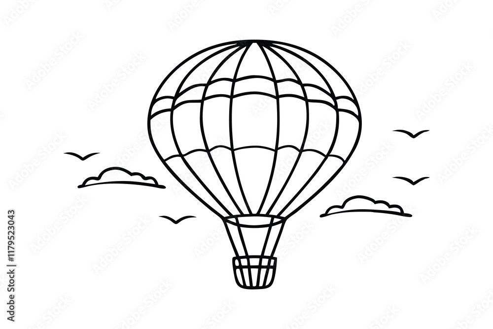 Naklejka premium Hot Air Balloon Air transport Line art flat vector illustration on white background