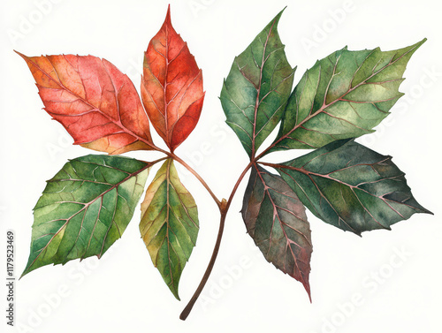 watercolor Vibrant watercolor of green and red sorrel leaves isolated design on white background