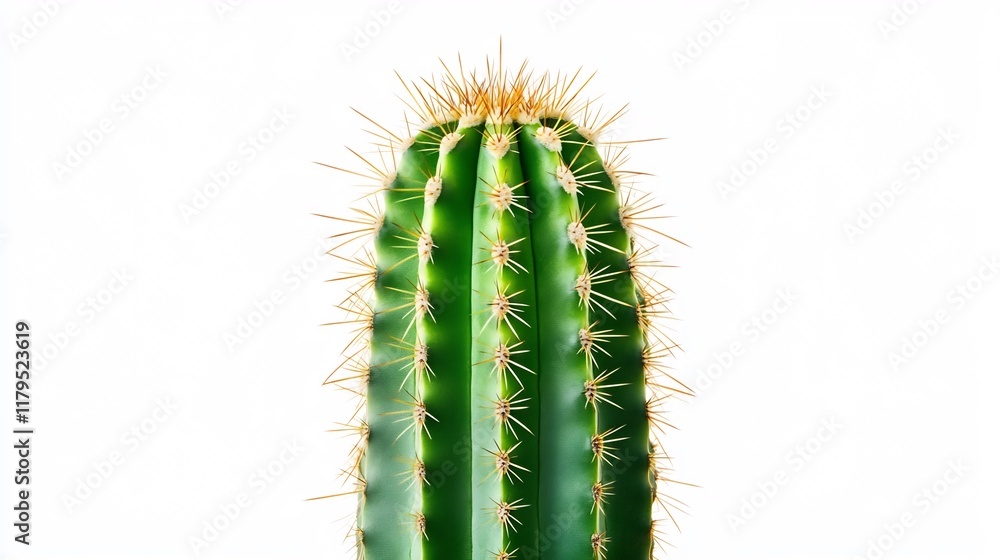 Potted Green Cactus Succulent with Spikes against White Background Potted Green Cactus Succulent with Spikes against White Background