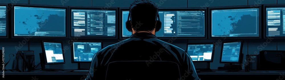 Monitoring cybersecurity threats data center digital artwork high-tech environment close-up viewpoint surveillance concept Monitoring cybersecurity threats data center digital artwork high-tech environment close-up viewpoint surveillance concept