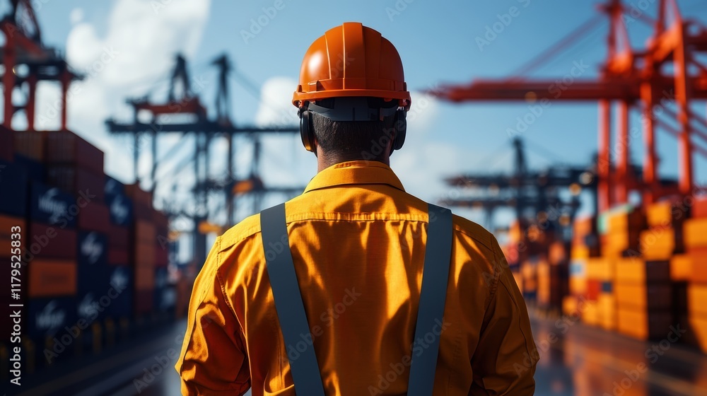 Construction Worker in Safety Gear Overseeing Project Site with Determined Expression Amidst Urban Development Environment Construction Worker in Safety Gear Overseeing Project Site with Determined Expression Amidst Urban Development Environment