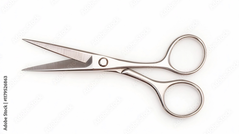Shiny Metallic Scissors with Sharp Blades on White Background Shiny Metallic Scissors with Sharp Blades on White Background