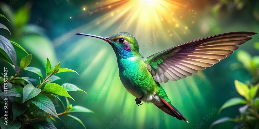 Obraz premium Emerald Hummingbird Dream: Surreal Green Flight Photography