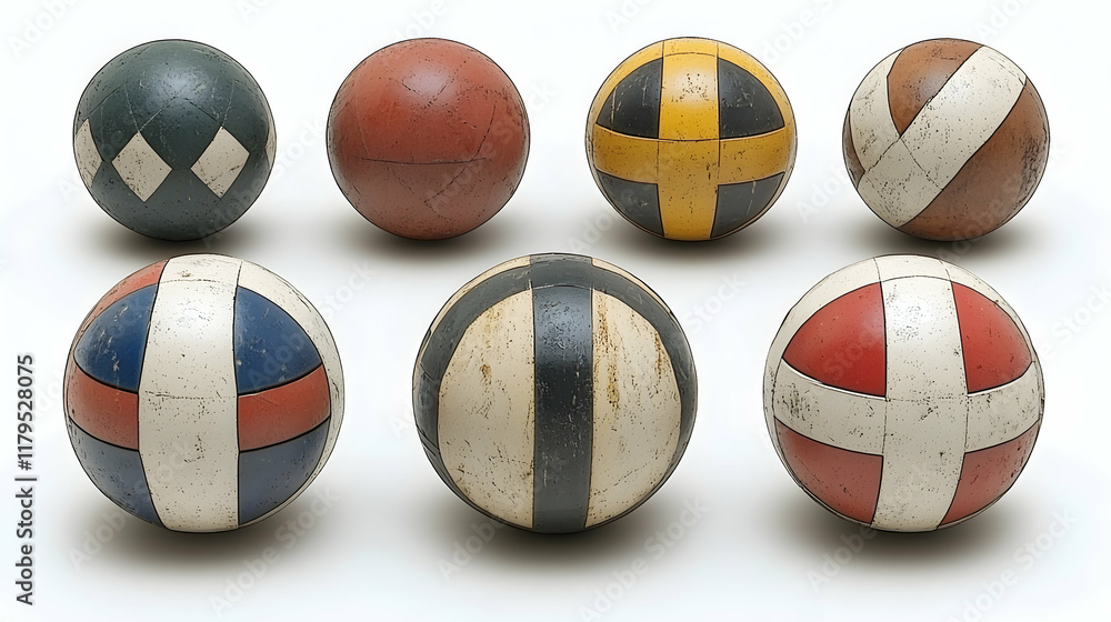 Fototapeta premium Vintage Painted Balls Studio Shot White Background Game Collection.