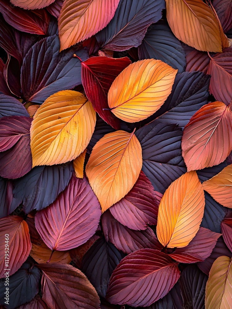 A photo of a bed of fallen autumn leaves in shades of red, orange, and yellow. A photo of a bed of fallen autumn leaves in shades of red, orange, and yellow.