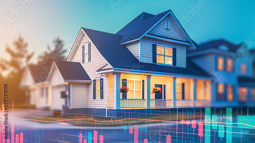 House with overlay of digital market data and trends.