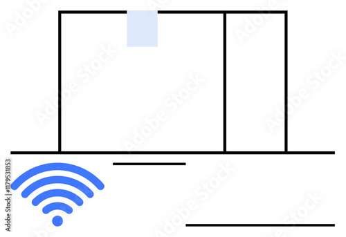 Wireless signal icon below monochrome rectangle frames, symbolizing modern connectivity. Ideal for technology, communication, networking, internet access, digital transformation, smart homes, remote