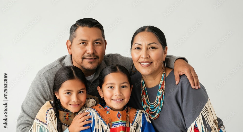 Native american family celebrating tradition with cultural attire for diversity awareness Native american family celebrating tradition with cultural attire for diversity awareness