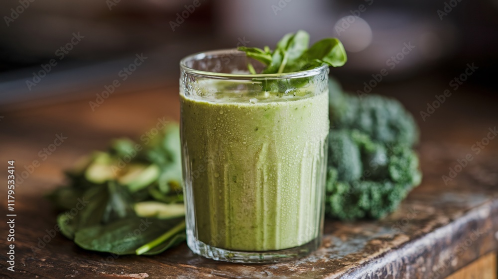 HDR Green Smoothie with Fresh Ingredients in Rustic Setting HDR Green Smoothie with Fresh Ingredients in Rustic Setting