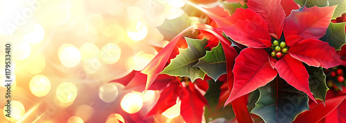 Christmas Poinsettia with Red Ribbon and Green Leaves

 photo