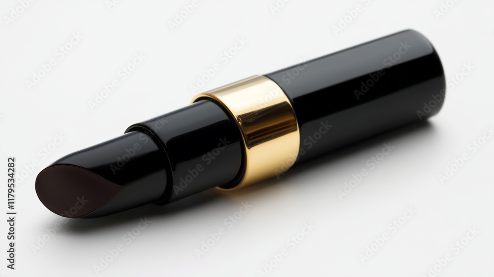 A luxurious lipstick in a matte black tube, angled on a plain white background, A luxurious lipstick in a matte black tube, angled on a plain white background,