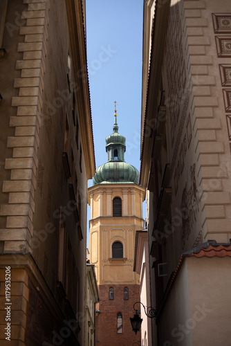 Photography Church dome, Architecture of the Old Town of Warsaw, Poland