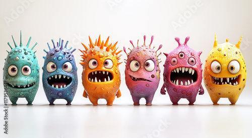 Set of creative 3D viruses and germs on white background