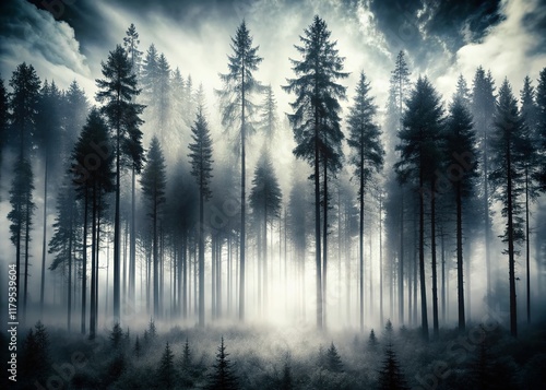 Ethereal Black and White Forest Double Exposure: Mystical Nature Photography photo